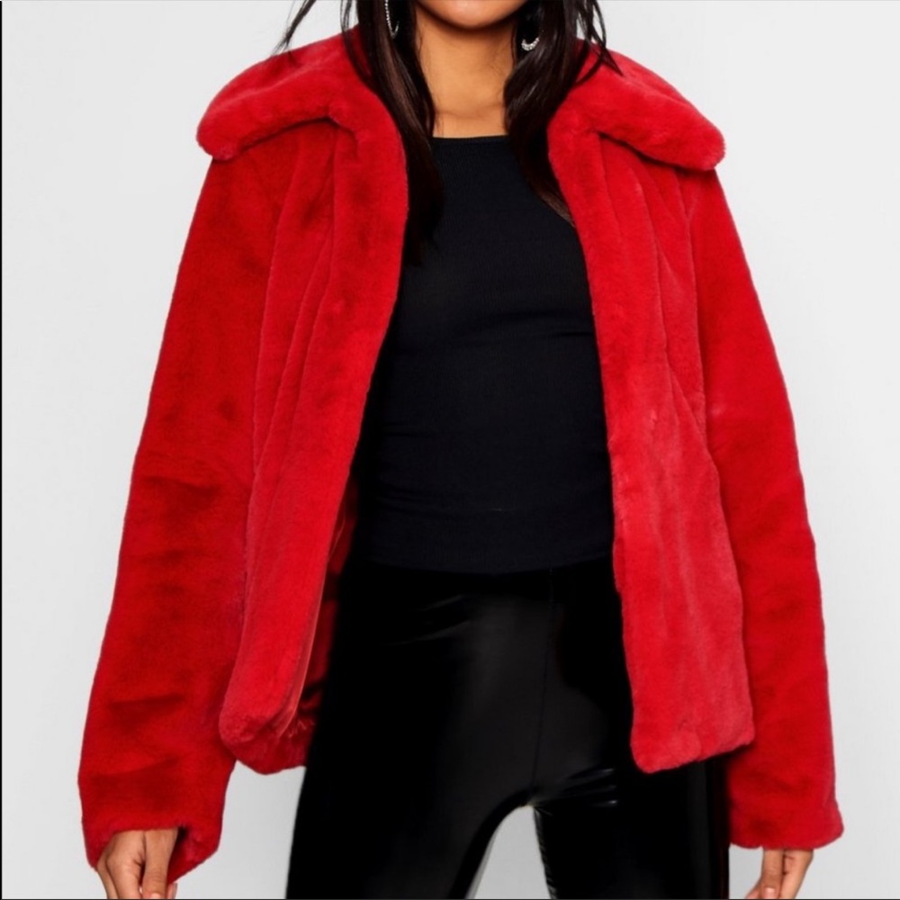 Red Faux Fur Coat